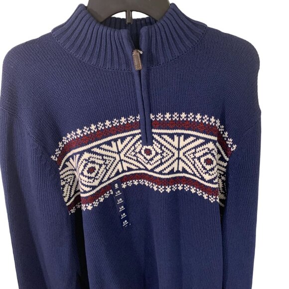 Izod Nordic Fair Isle Mens Half-Zip Sweater Large Blue & White - Picture 2 of 9